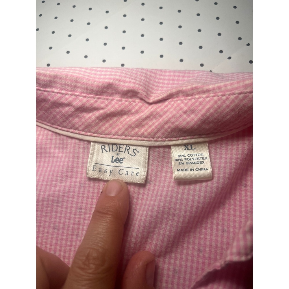 Lee Womens XL Pink Gingham Button Down Shirt Stretch Preppy Y2K Easy Care - Picture 4 of 9